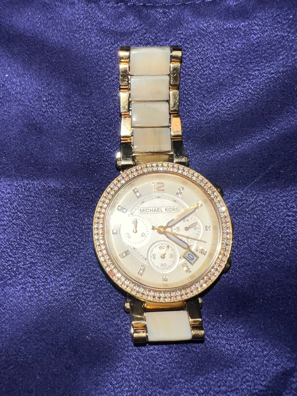 Michael Kors Gold and Ivory Ceramic Crystal-Accent Women's Watch